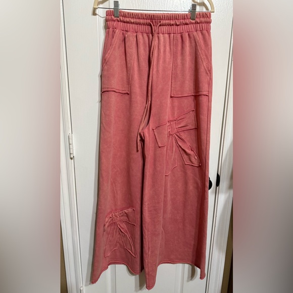 H022 NWT Sage + Fig Top M pp27 Pants L W15 Dusty Pink Bow Lounge Pants Set - Picture 4 of 16